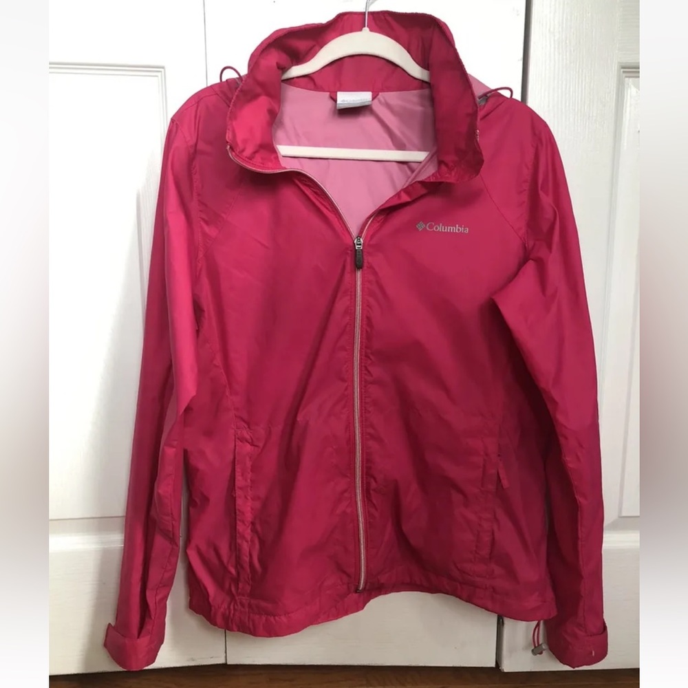 Columbia Pink Full Zip Hooded Lightweight Windbreaker Rain Coat Jacket Women